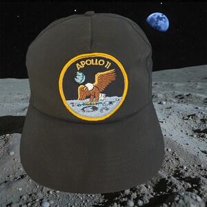 NASA Apollo 11 Mission Patch Trucker Hat AB Emblems Black Snapback Cap NEW